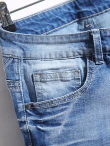 Men's Slim Fit Elastic Washed Denim Pants Embroidered Pattern Suitable For Daily Commuting In All Seasons - Light Wash - View 3