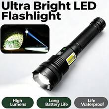 1pc Rechargeable LED Flashlight Adjustable Focus Long Range Spotlight With Side COB Lighting For Outdoor Emergency - As Shown In the Figure - View 2