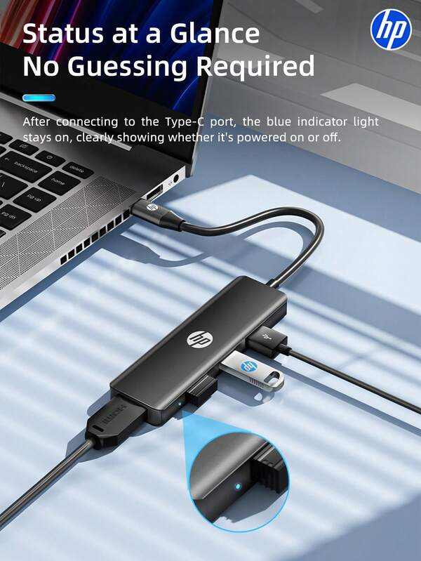 محطة إرساء HP 4 في 1 USB C، موزع منافذ USB 3.0، عرض HDMI بدقة 4K، شحن سريع PD، محول متعدد المنافذ، متوافق مع MacBook وأجهزة الكمبيوتر المحمولة، متوفر باللون الأسود والأبيض والشاي بالحليب والفضي
