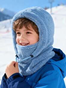 1pc Kids Plush Balaclava Hat, Adjustable Drawstring, Multiple Soft Colors Available, Winter Outdoor Warmth, Suitable For Skiing, School And Snow Play - Multicolor - View 1