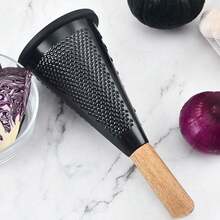 Stainless Steel Cone Cheese Grater, Multi-Function Vegetable Shredder With Wooden Handle And Non-Slip Base For Cheese, Garlic, Potato And Carrot - Black - View 5