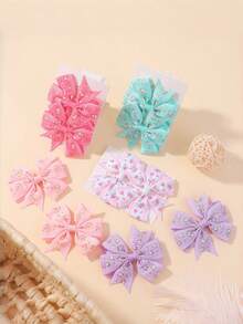 1 Pair Printed Daisy & Sunflower Hair Clip Set, Ribbed Fishtail Bow Baby Hair Clips, Random Cardboard - Multicolor - View 9