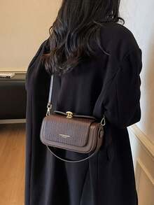 女款時尚單肩包，休閒百搭小方型手提包，適合外出、旅行、購物 - 咖啡 - 查看 4