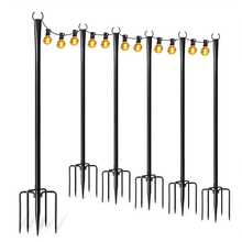 6 Pack String Light Poles – Height Adjustable Outdoor Light Poles, Sturdy Metal With Rust-Resistant Coating, Forked Base For Easy Ground Insertion, Garden Patio Backyard Lighting - Black - View 4