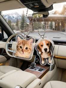 1pc Personalized Pet Photo Car Hanging Ornament, Customized Dog Cat Car Decor, Pet Lover Gift, Rearview Mirror Pendant, Dog Owner Gift, Pet Memorial, Commemorative Gift - Multicolor - View 6