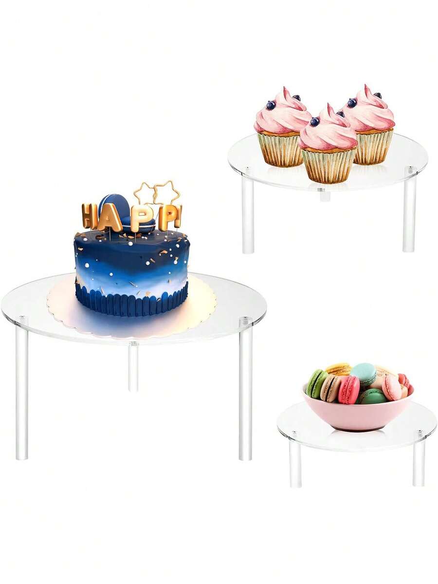 Transparent Acrylic Cake Stand, Easy Assembly And Disassembly, Wedding Ceremony Birthday Cake Stand, Cake Model Carousel Support Rack, Baking Display Shelf, Dessert Table Decoration Tray, Customized - Clear - View 1
