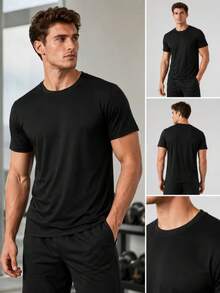 Men's Summer Fashion Versatile Minimalist Solid Color Crew Neck Short Sleeve T-Shirt - Black - View 1
