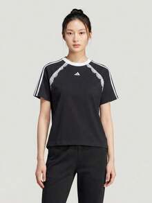 Adidas Women's DCE BF SS TEE Short Sleeve Knit Collarless T-Shirt TLD8216 - Black - View 2