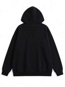 1pc Women's Vintage Leopard Print Warm Drawstring Hooded Sweatshirt, Y2K Street Style Pullover, Autumn/Winter Casual Daily OOTD - Black - View 4