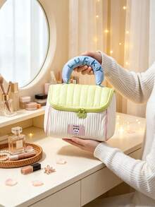 1pc Cute Ins Handbag Type Cosmetic Pouch With Lucky Letter Handle Double Zipper Large Capacity Portable Travel Makeup Storage Bag For Daily Use Vacation Back To School Spring Summer Makeup Storage Bag, Bridesmaid Souvenir, Opening School Season Gift - Multicolor - View 9