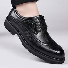 Men's Formal Brogue Lace-Up Thick Sole Derby Shoes, British Style Business Casual Versatile Commuter Shoes - Black - View 5