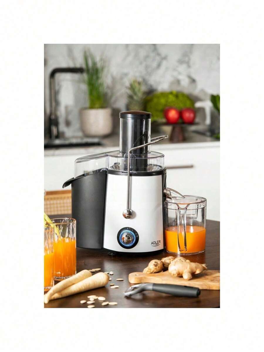 Adler Juicer, Centrifugal Juicer, Fruit & Vegetable Juicer - 75mm Feed Chute, 2 Speed Levels, Stainless Steel, 2L Pulp Container, 1000W (Max 2000W), White/Black - EU E Type Plug(220-240V) - View 1