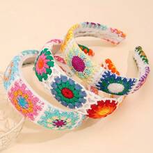 Bohemian Style Floral Knitted Headband - Women's Cute Fashion Hair Accessory, Suitable For Vacation, Holiday, Party Outfit Headpiece Hair Hoop - Multicolor - View 4