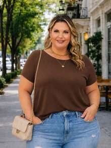PLUS SIZE WOMEN'S ELEGANT BLOUSE PREMIUM SOLID COLOR CASUAL MODERN BASIC CONTEMPORARY VISCOLYCRA DAILY WORK - 鏽棕色 - 查看 10