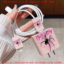 4pcs 2D Flat Design Fashion Graffiti Spider Pattern Phone Charger Head Protection Set Pink Charger Head Protector + Cable Protector + Storage Rope (Protective Case Only. Charger Not Included), Suitable For IPhone 20W/18W Charger - Multicolor - View 2