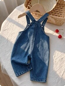 1pc Baby Girl Casual Cute Style Pocket Red Cherry Decor Romper Autumn - Blue - View 2