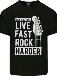 Live Fast Rock Harder Guitar & Roll Music Mens Cotton T-Shirt Tee Top - 款式 - 查看 1