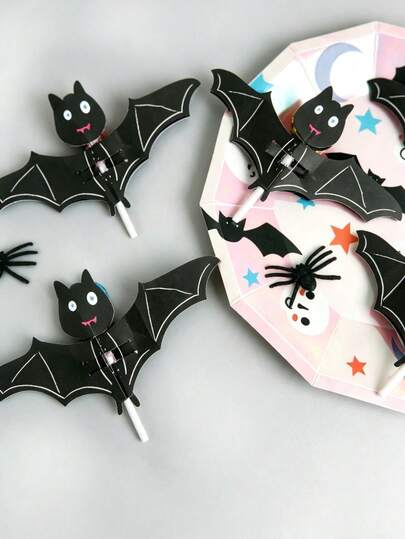 4 piezas/Tarjetas creativas para insertar piruletas, tarjetas de decoración de dulces con forma de murciélago negro de dibujos animados para Halloween, tarjetas de inserción para decoración de empaque de regalos de fiestas y vacaciones