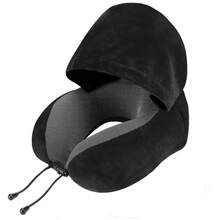 Elevated Solid Color Hooded U-Shaped Pillow Comfortable Nap Pillow Polyester Material Premium Polyester Fiber U-Shaped Neck Pillow Adjustable Elastic Drawstring U-Shaped Pillow Neck Pillow Driving Airplane High-Speed Rail Train Self-Driving Travel Pillow Hat Pillow Office Nap Pillow U-Shaped Pillow - A - View 15