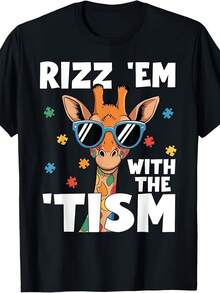 Rizz Em With The Tism Autism Giraffe Funny Autism Awareness T-Shirt - 款式 - 查看 1