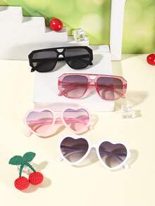 1set 4PCS Kids 9-14Y Mixed Heart & Aviator‑Style Frames Glitter Decor Skin‑Friendly PC Playful Fashion Glasses For Holiday Party Occasions - Multicolor - View 3