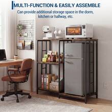4-Tier Baker's Rack With Mini Fridge Stand - Coffee Bar & Microwave Stand - Heavy-Duty Metal & Wood Kitchen Storage Shelf, Freestanding Kitchen Station - Brown - View 4