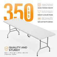 Folding Table 8ft, Portable Collapsible Plastic White Long Tables For Party, Camping, Banquet, Craft, Dining, Wedding, Outdoor And Indoor Use - White - View 4