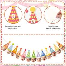 1 Set,Babe Monthly Milestone DIY Photo Banner,Colorful Party Hat Number 0‑12 DIY String Garland Kit,Custom Photo‑Insert Bunting For Babe 1st Birthday,Monthly BabyShower Party Hanging Decor Supplies - A - View 6