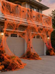 Halloween Orange Spider Web Decoration: Stretchable Artificial Spider Web And Black Spider, Suitable For Indoor And Outdoor Use, Including Entryway, Porch, Patio, Garden, Lawn And Halloween Party - Multicolor 1 - View 6