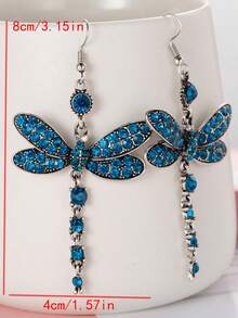 2pcs Vintage Butterfly Long Earrings, Insect Dragonfly Earrings, Unique Animal Dragonfly Pendant Earrings For Women - Blue - View 3