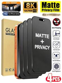 霧面防窺螢幕保護貼 4 入組，全螢幕覆蓋防窺膜，抗眩光軟膜，防刮、防指紋、觸控靈敏，17 Pro 強化螢幕保護貼，相容手機殼，適用 17 Air/17 Pro/17 Pro Max/16/16 Pro/16 Pro Max/16 Plus/15 Pro Max/14 Pro Max/13 Mini/12/11/XS Max/XR/8+/7 Plus 手機配件 - 4pcs - 查看 14
