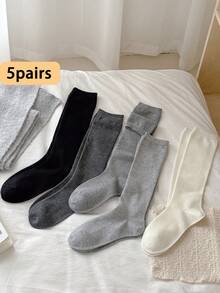 1/5 Pairs Women's Calf Socks, Solid Color Slimming Non-Slip Knee-High Slouch Socks, Suitable For Daily Wear - Multicolor - View 18