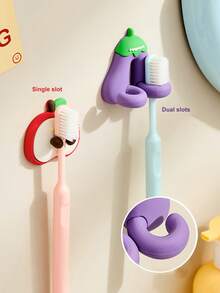 1pc Fruit & Vegetable Shaped Toothbrush Holder, Bathroom No-Drill Multi-Function Storage Rack - Multicolor - View 3