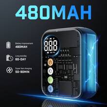 Pompa Angin Sepeda Mini Carsun, Seukuran Telapak Tangan, 150PSI, Alat Darurat Bersepeda, Portabel, Berat 150g. Dilengkapi Tali Pengikat Portabel, Mati Otomatis Setelah Pengisian, Pompa Angin Mobil dengan Layar Digital, Pengisian Cepat/Port Pengisian USB, Warna Hitam - Wireless - View 8