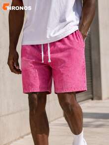Men's Washed Black Shorts Oversized Loose Fit Drawstring Streetwear Athletic Casual Shorts With Pockets - 玫紅色 - 查看 1