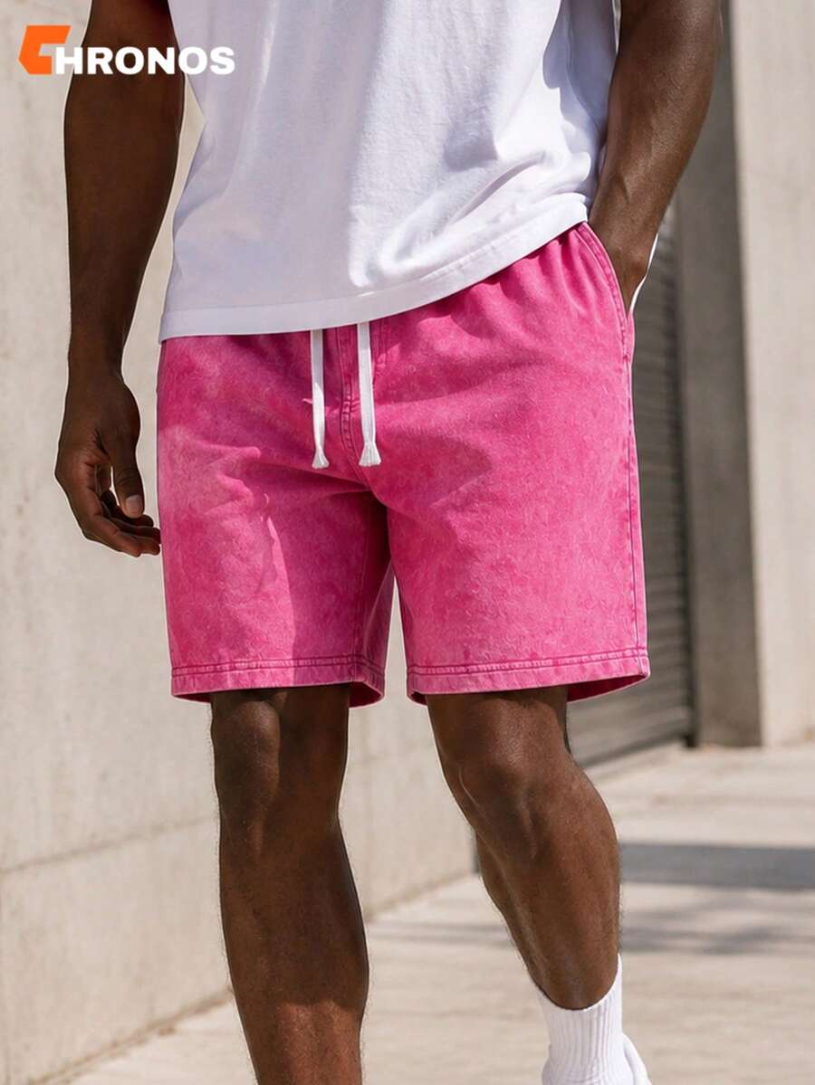 Men's Washed Black Shorts Oversized Loose Fit Drawstring Streetwear Athletic Casual Shorts With Pockets - 玫紅色 - 查看 1