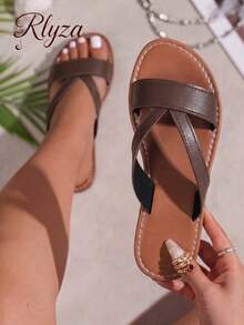 Plus Size Women Slip-On Comfortable Lightweight Casual Versatile Flat Sandals For Spring & Summer,Beach Sandals - Coffee Brown - View 4