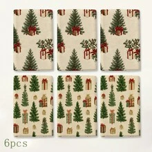 2pcs Off-White Christmas Tree Gift Pattern Kitchen Towels, Vintage Christmas Tree Red Bow Gift Box Full Print Decorative Tea Towels, Suitable For Christmas, Christmas Party, Winter Kitchen, Holiday Home Decor, 4/6/8pcs Combination Pack - Multicolor - View 11