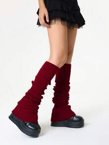 Grunge Punk 1Pair Of Dark Gothic Burgundy Vertical Long Knitted Leg Covers - Multicolor - View 4