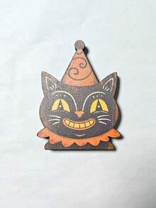 Decoración de Halloween Vintage para Interiores, Estantería de Bloque de Madera Retro, Fantasma Lindo, Calabaza, Gato Negro, Esqueleto, Búho Bruja, Regalo de Inauguración de Casa - Ver 15