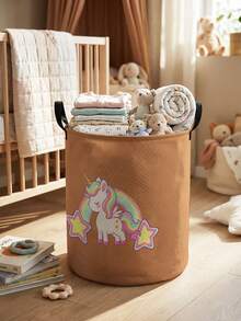 1pc Unicorn Print Large Capacity Foldable Round Storage Basket With Handles, Multi-Purpose Baby Room Storage Bin, Baby Sundries Organizer, Baby Room Storage, Baby Supplies Storage, Diaper Storage, Clothing Storage, Baby Supplies Sundries Storage, Multi-Purpose Storage Box, Foldable Baby Supplies Storage Box - Multicolor - View 11