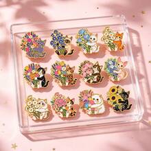 Cute Kitten Holding Flower Bouquet Lapel Enamel Pins And Brooches Badge Pins For Backpacks Bags Backpack Cool Decoration Friend For Gifts - Multicolor - View 4