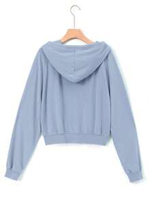 Women's Casual Cute Light Blue Knitted Fabric Short Sleeve Shacket Regular Length Rib-Knit Detail Round Neck Jacket For Spring And Fall Outfits - Light Gray-blue - View 5