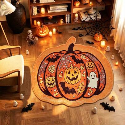 1 Peça Tapete Decorativo com Padrão de Abóbora e Fantasma de Halloween, Tapete de Banheiro com Formato Irregular de Estilo Moderno em Falso Cashmere, Tapete de Boas-Vindas Decorativo Personalizado, Tapete de Porta Externa, Tapete de Cozinha, Decoração para Casa, Tapete de Porta da Frente, Tapete Pequeno, Tapete Externo, Decoração para Casa, Tapete, Tapete de Jardim, Tapete Lavável, Adequado para Cozinha, Banheiro, Sala de Jantar, Entrada, Festa, Reunião, Todas as Estações