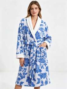 1 Stück Damen Paar Unisex Revers Jacquard einfarbiger Bademantel langer Morgenmantel Hausmantel Nachthemd Bademantel Korallenfleece weich saugfähig warm geeignet für Badezimmer Dusche Pool Hotel Ferienhaus Geschenk - Verschiedenfarbig - Übersicht 7