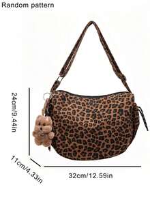 Nicekee Retro Popular Leopard Print Shoulder Bag With Adjustable Wide Strap And Cute Hanging Accessories, Suitable For Commuting Shopping - Multicolor - View 5