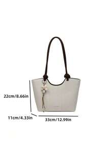 Bolso de hombro tipo tote para mujer, gran capacidad, beige minimalista, con Charm floral lindo, suave y elegante, adecuado para compras y desplazamientos - Blanco - Ver 10