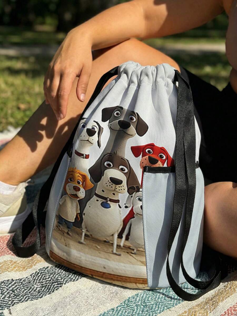 1pc Drawstring Backpack, Sack Bag, Sports Backpack, Large‑Capacity Lightweight Style, Storage Pouch For Outdoor Trips & Fitness, Puppy Pattern Print, Conveniently Stores Sports Gear And Change Of Clothes - Cartoon Puppy 402245 - View 1