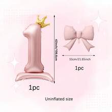 2pcs 42 Inch Blue Base Crown Number Foil Balloon With 21 Inch Pink Bow Balloon, Valentine's Day Birthday Wedding Party Gathering Decoration Balloons - View 3