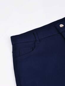 Apperloth A Plus High Waist Pocket Zipper Fly Solid Skinny Trousers - Royal Blue - View 6